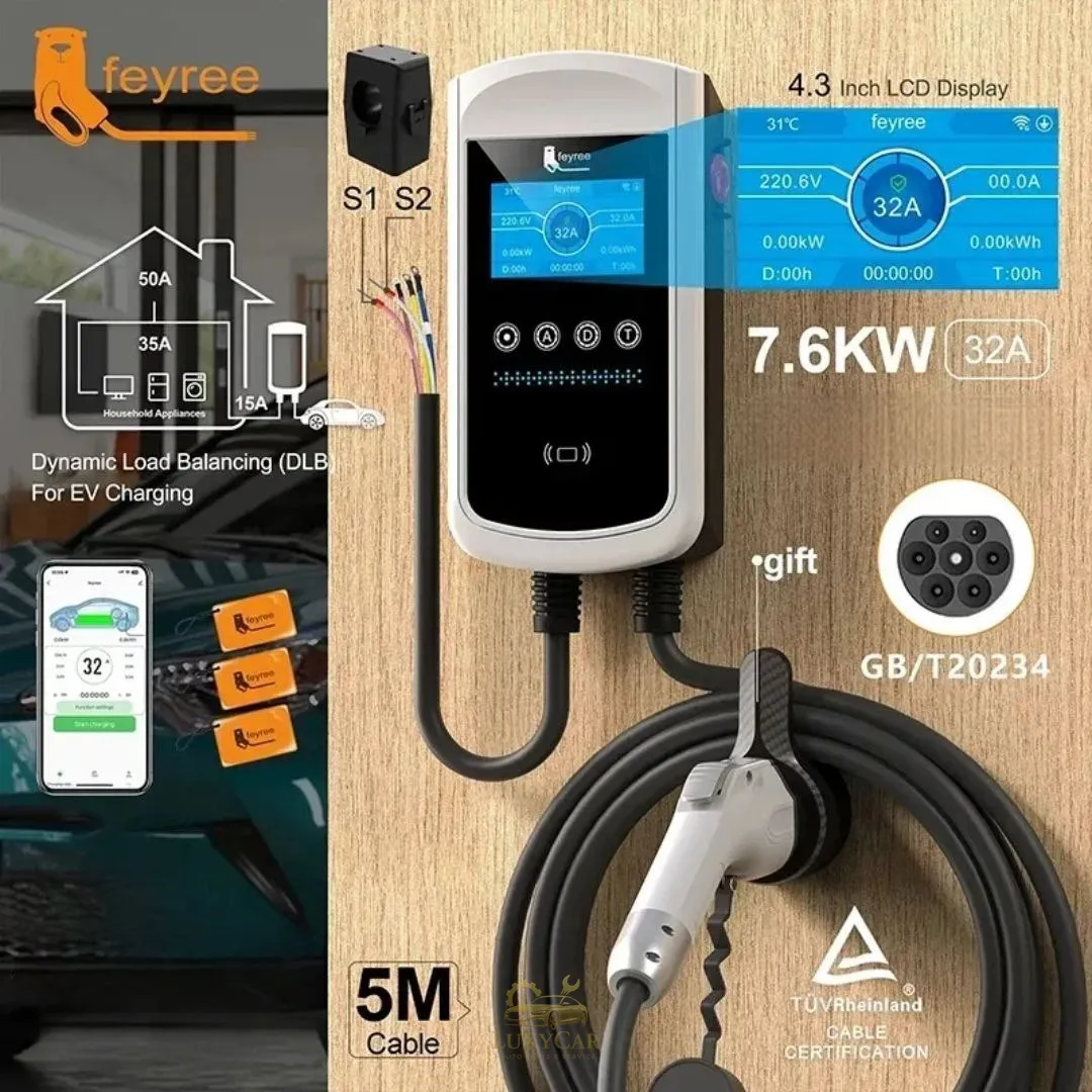 شارژر خودرو برقی دیواری Feyree 7.5kW | وای‌فای‌دار با لودبالانسر و RFID
